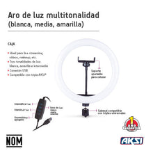 Cargar imagen en el visor de la galería, Aro de luz multitonalidad (luz fría, neutra o cálida) 32 cm