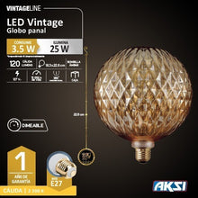 Cargar imagen en el visor de la galería, Foco LED Vintage Globo Panal