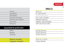 Cargar imagen en el visor de la galería, Taladro y Destornillador 20W 3/8"