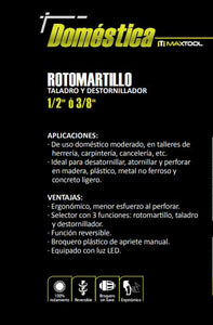 Rotomartillo, taladro y desatornillador 20V 1/2"